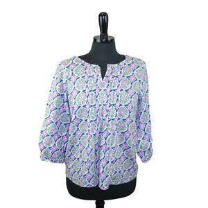 Talbots Cotton Blouse Lightweight Floral Pastel 3/4 Length Sleeves SP